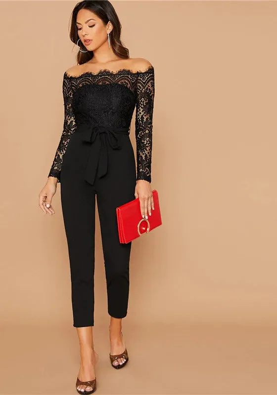 Off Shoulder Lace Bodice Jumpsuit