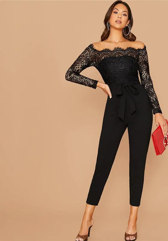 Off Shoulder Lace Bodice Jumpsuit