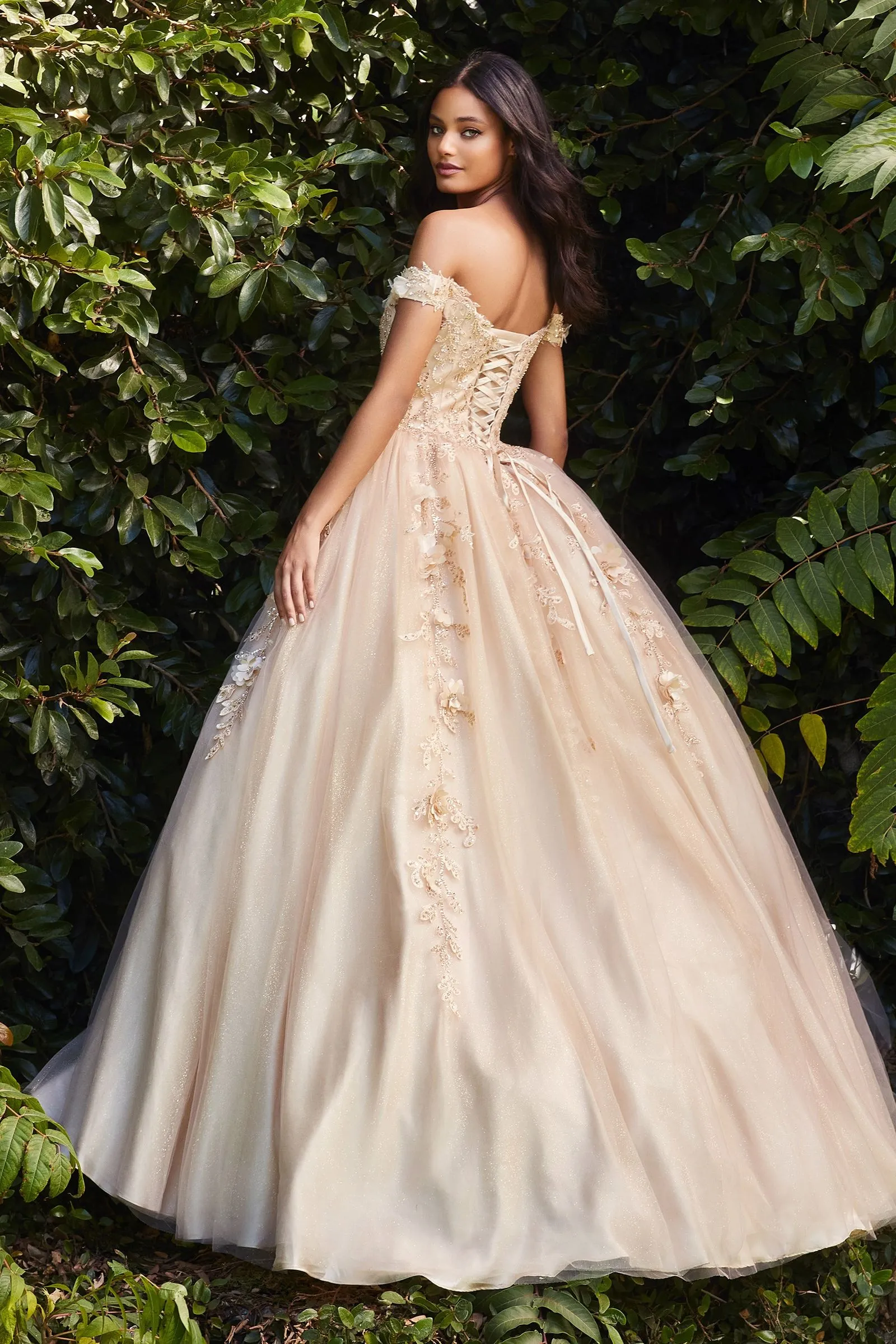 OFF THE SHOULDER LAYERED TULLE BALL GOWN CDCD0185