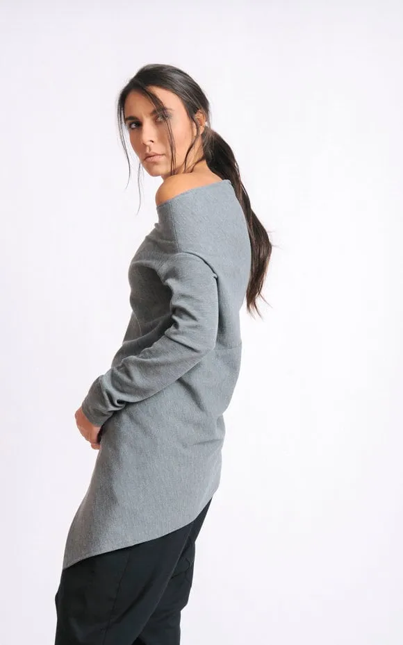 Open Shoulder Zipped Tunic In Gray