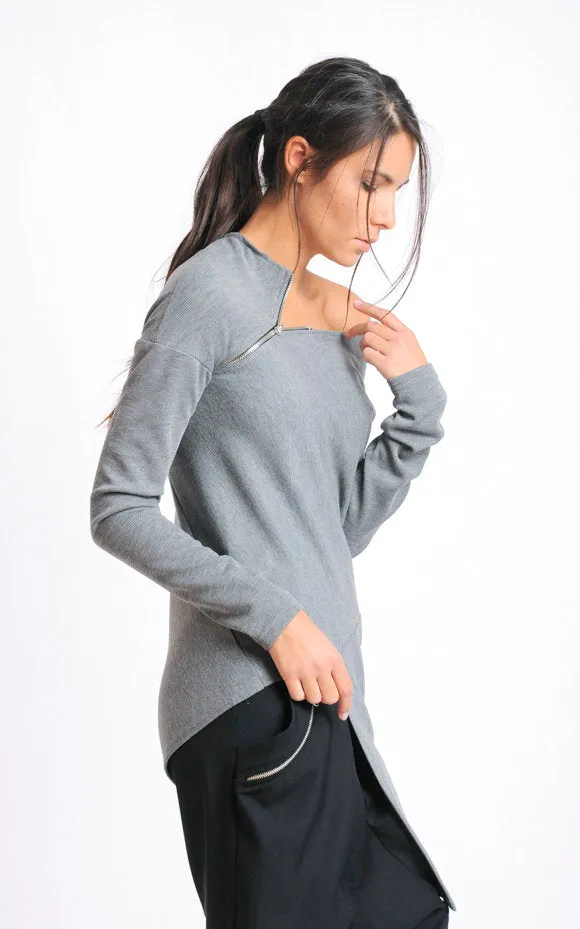 Open Shoulder Zipped Tunic In Gray