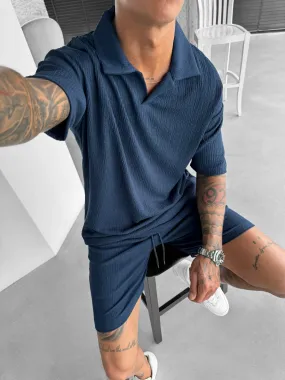 Oversize Crepe Polo T-Shirt - Indigo