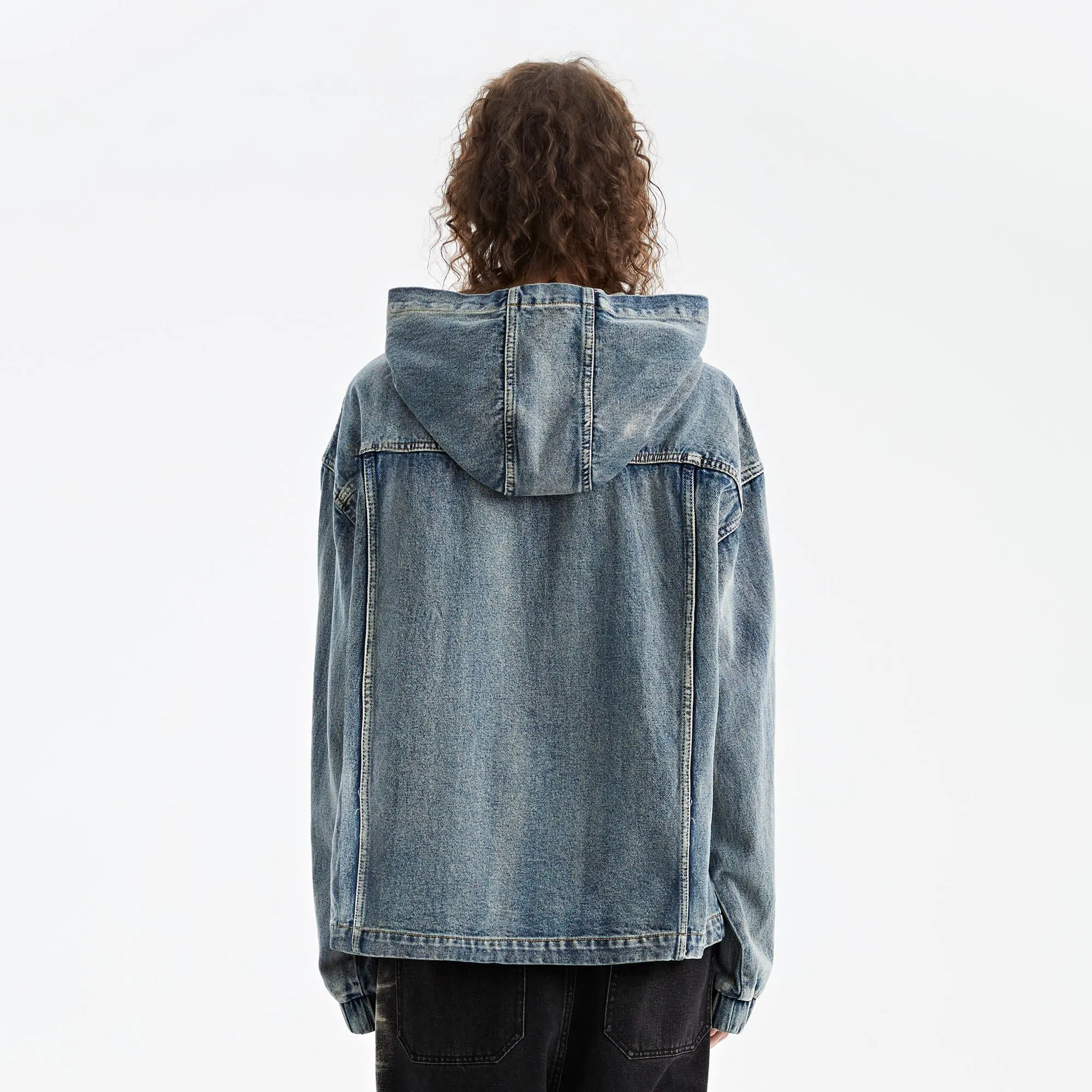 Oversized Denim Hoodie with Front Pocket