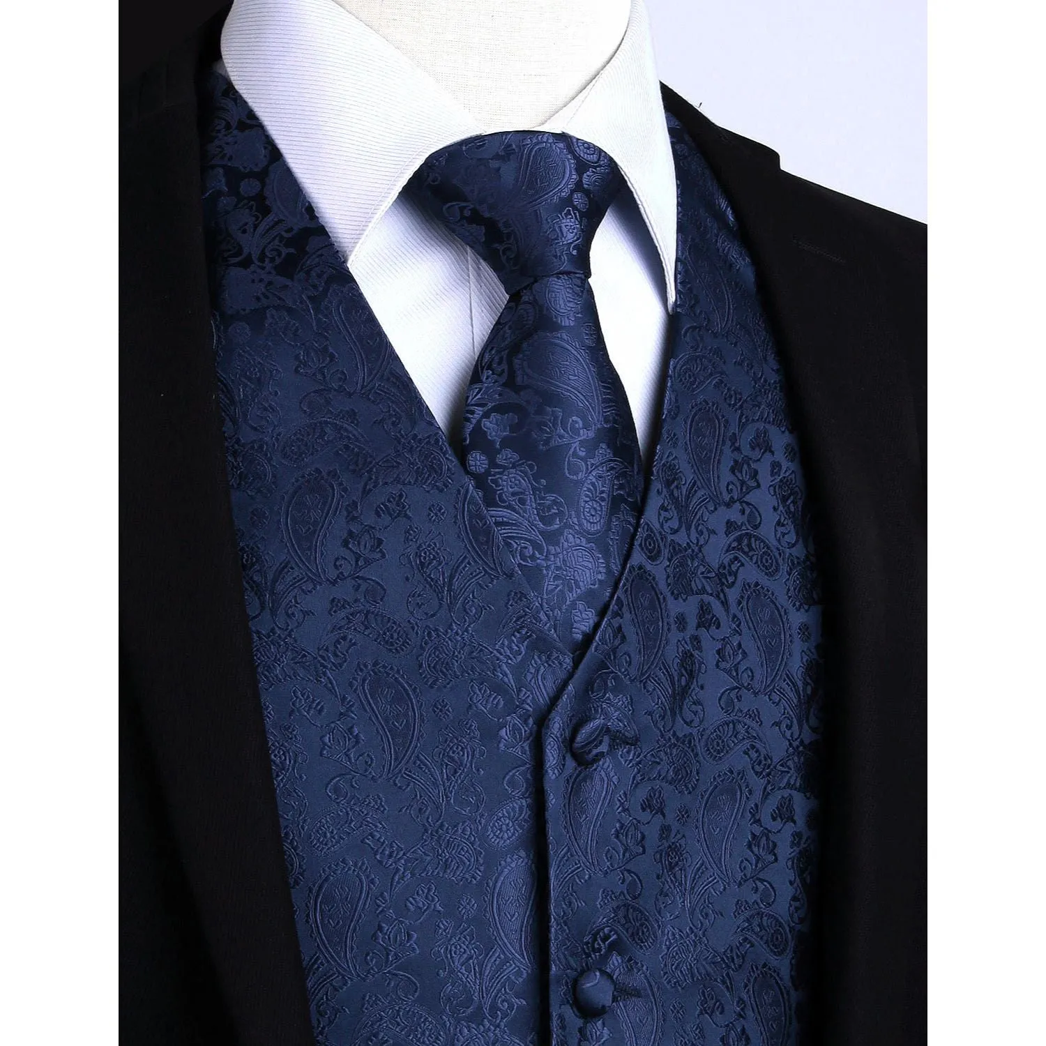 Paisley 3pc Suit Vest Set - B Navy Blue