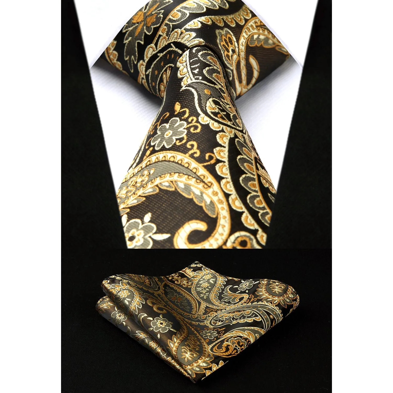 Paisley Suit Vest Tie Handkerchief Set - GOLD