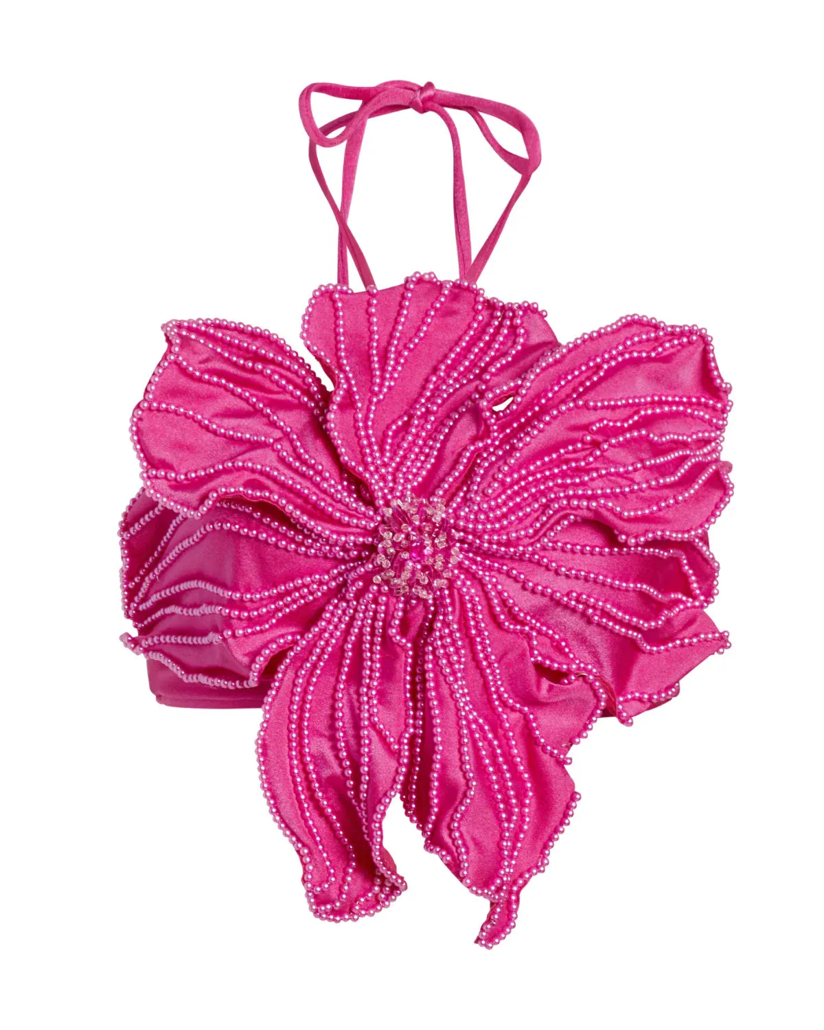 Patbo Hand Beaded Flower Top Flamingo