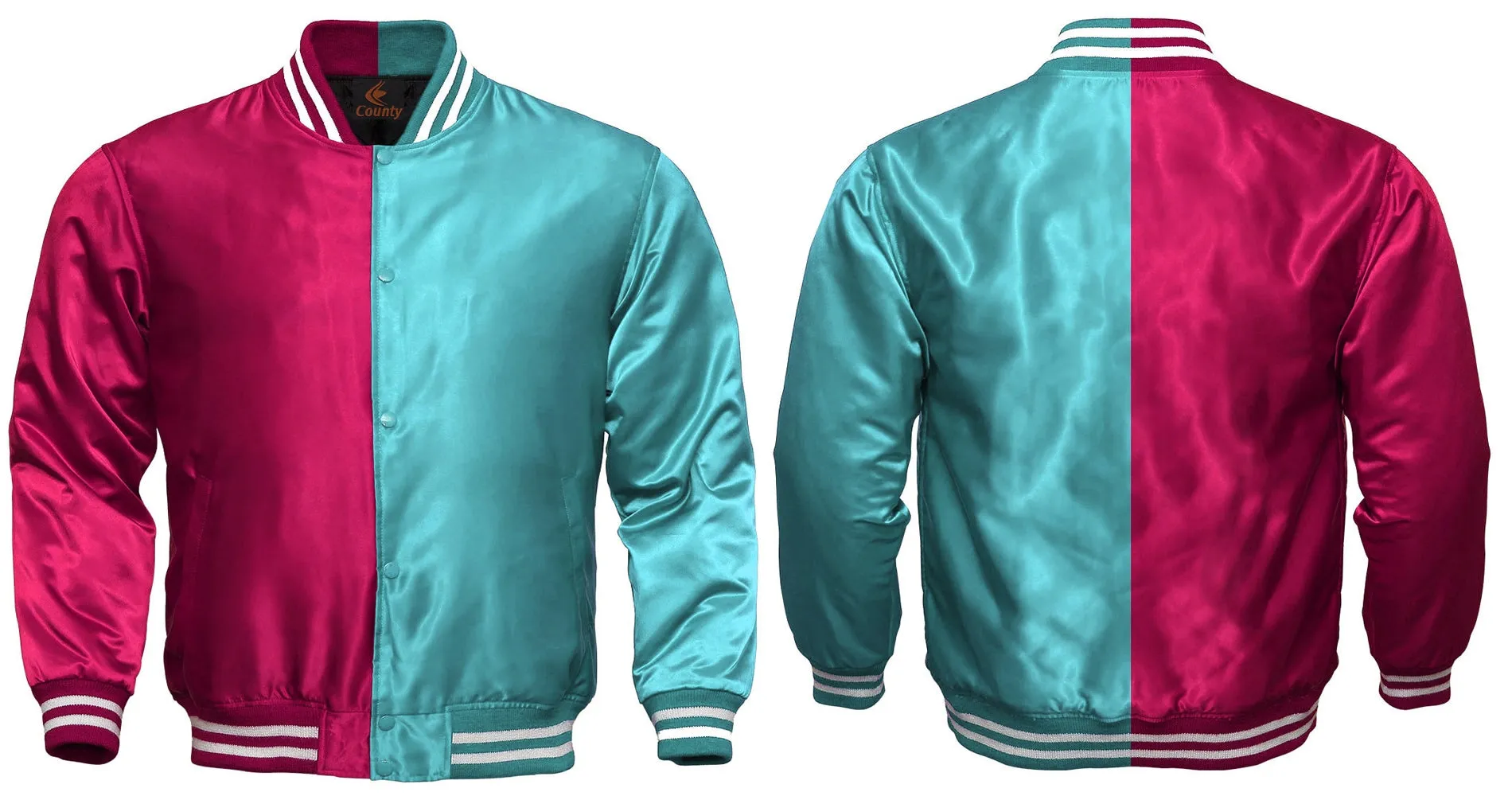 Personalized Varsity Jacket Hot Pink Tourquoise Satin Jacket Mens Letterman Jacket