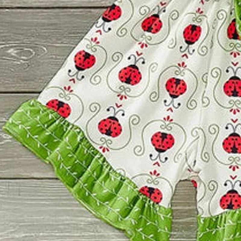 PETE   LUCY Lucky Ladybug Red Green Ruffle Shortie Jumpsuit Romper