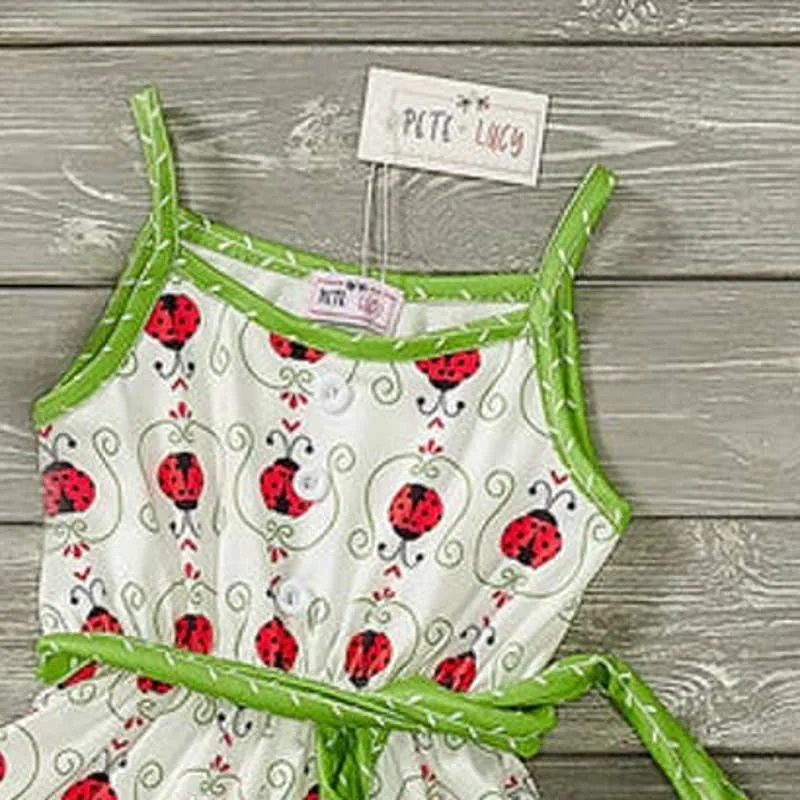 PETE   LUCY Lucky Ladybug Red Green Ruffle Shortie Jumpsuit Romper