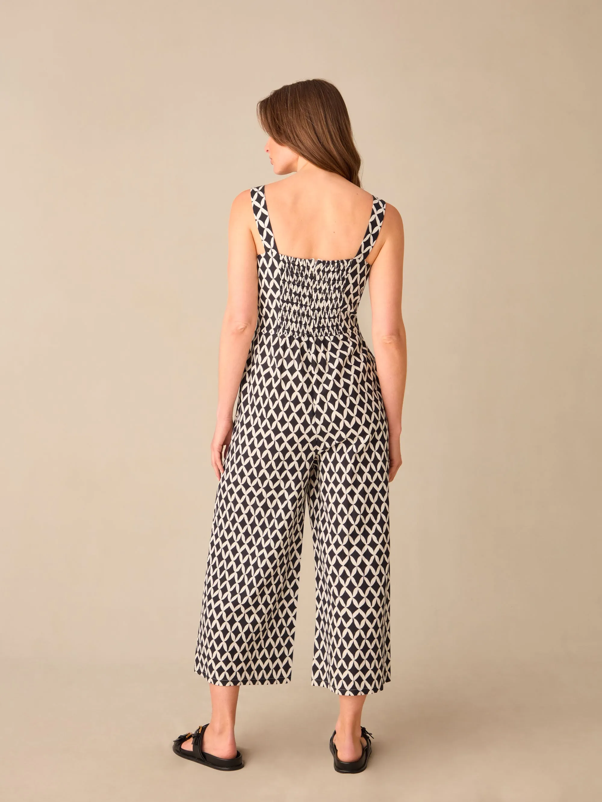 Petite Mono Geo Print Strappy Jumpsuit