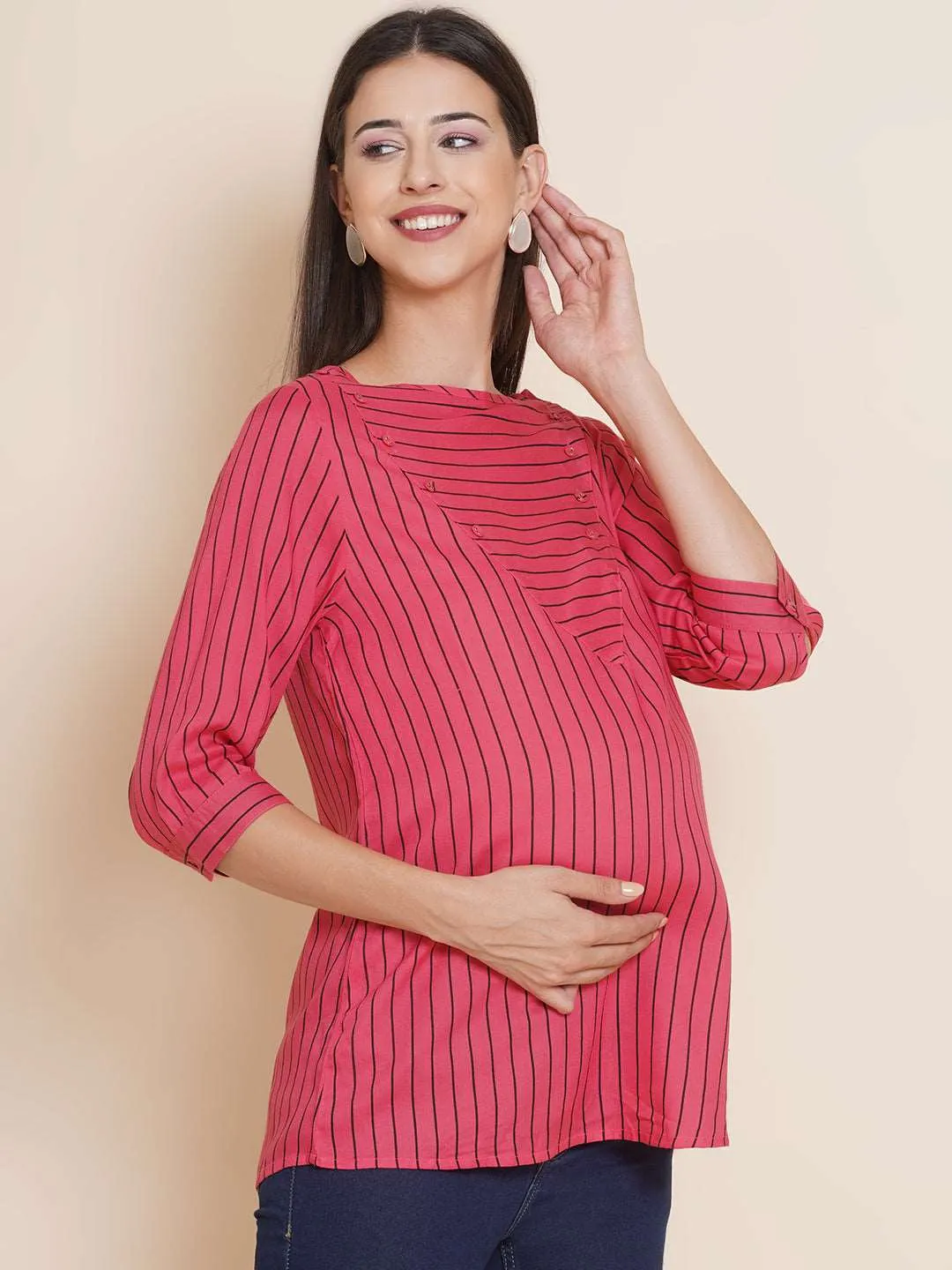 Pink striped Maternity & Nursing Top