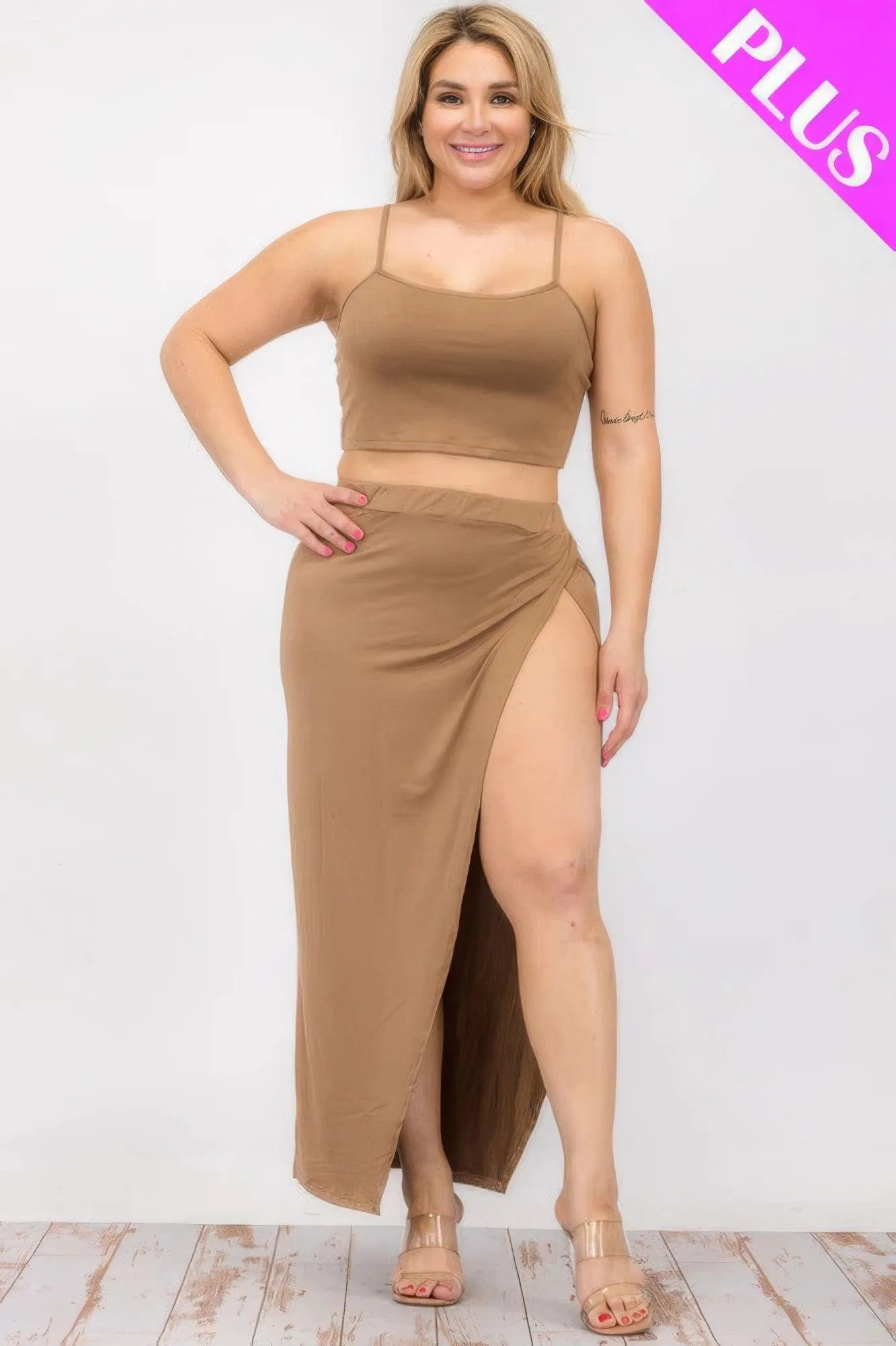 Plus Crop Cami & Split Thigh Maxi Skirt Set