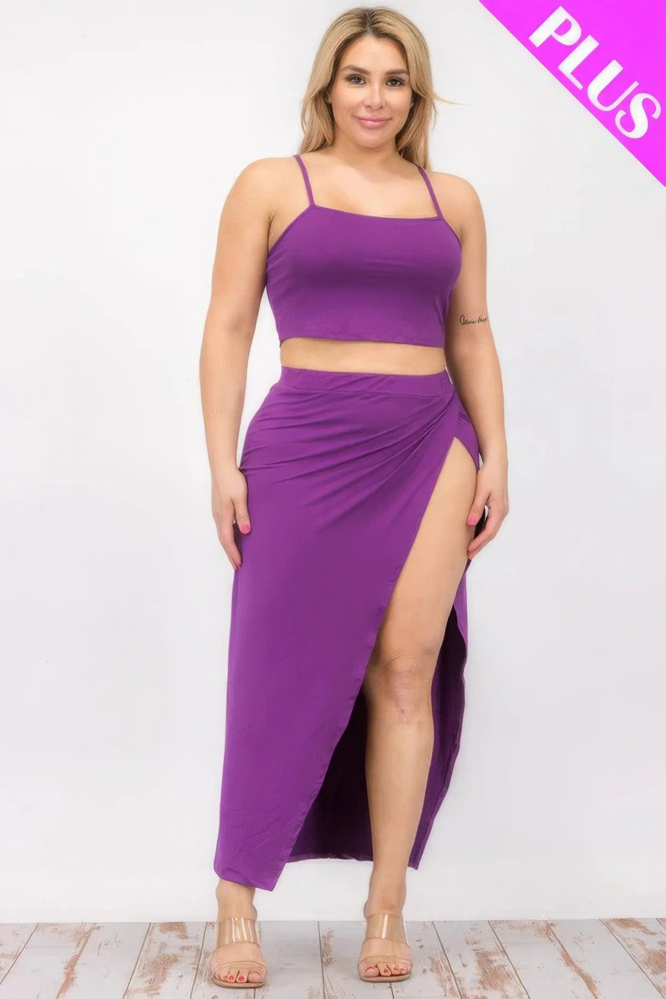 Plus Crop Cami & Split Thigh Maxi Skirt Set