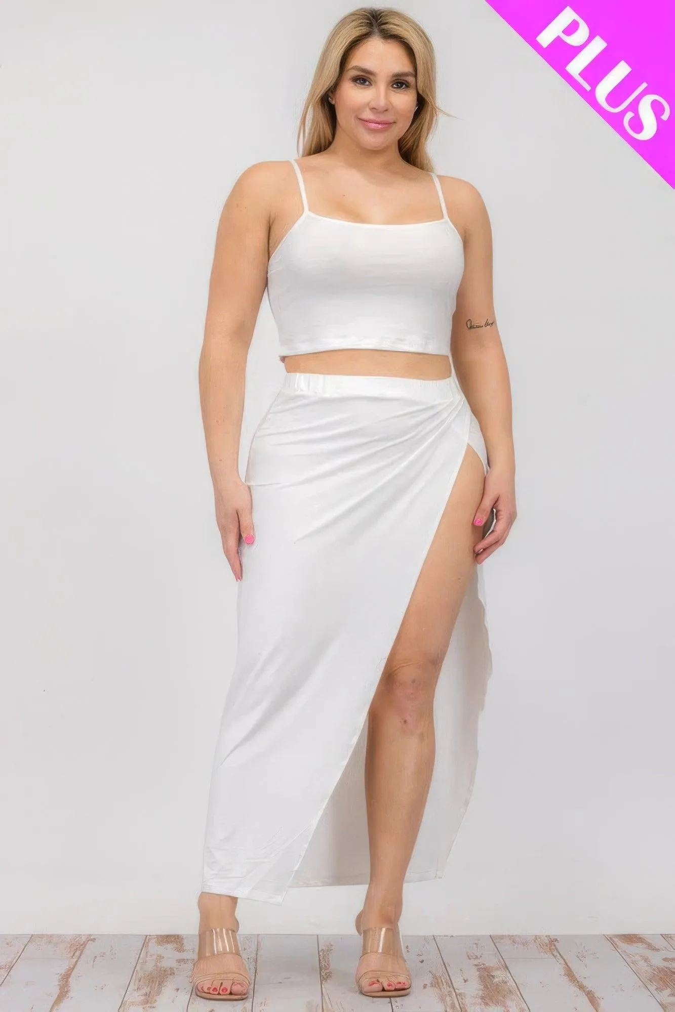 Plus Crop Cami & Split Thigh Maxi Skirt Set