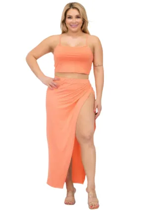 Plus Crop Cami & Split Thigh Maxi Skirt Set