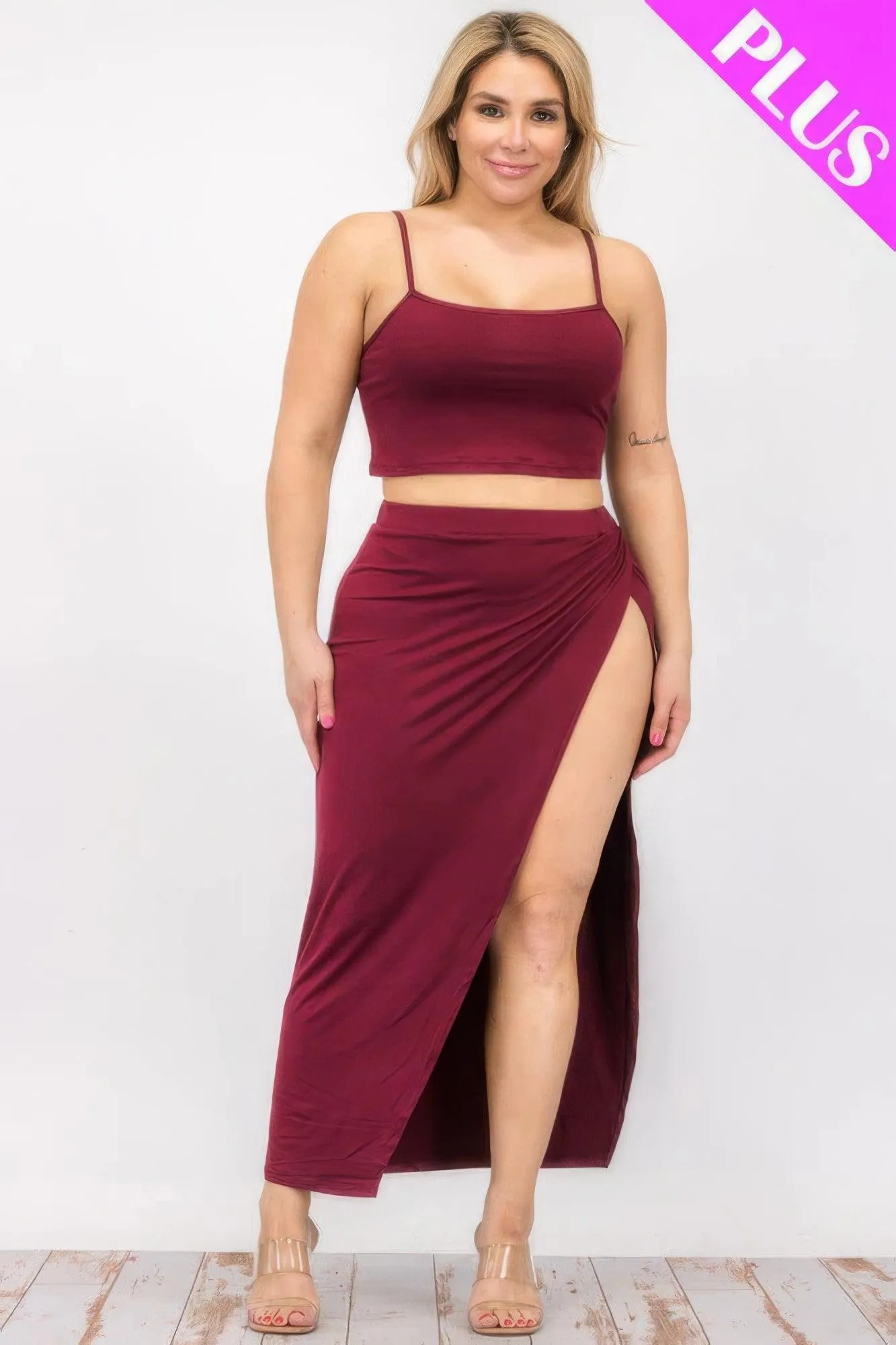 Plus Crop Cami & Split Thigh Maxi Skirt Set