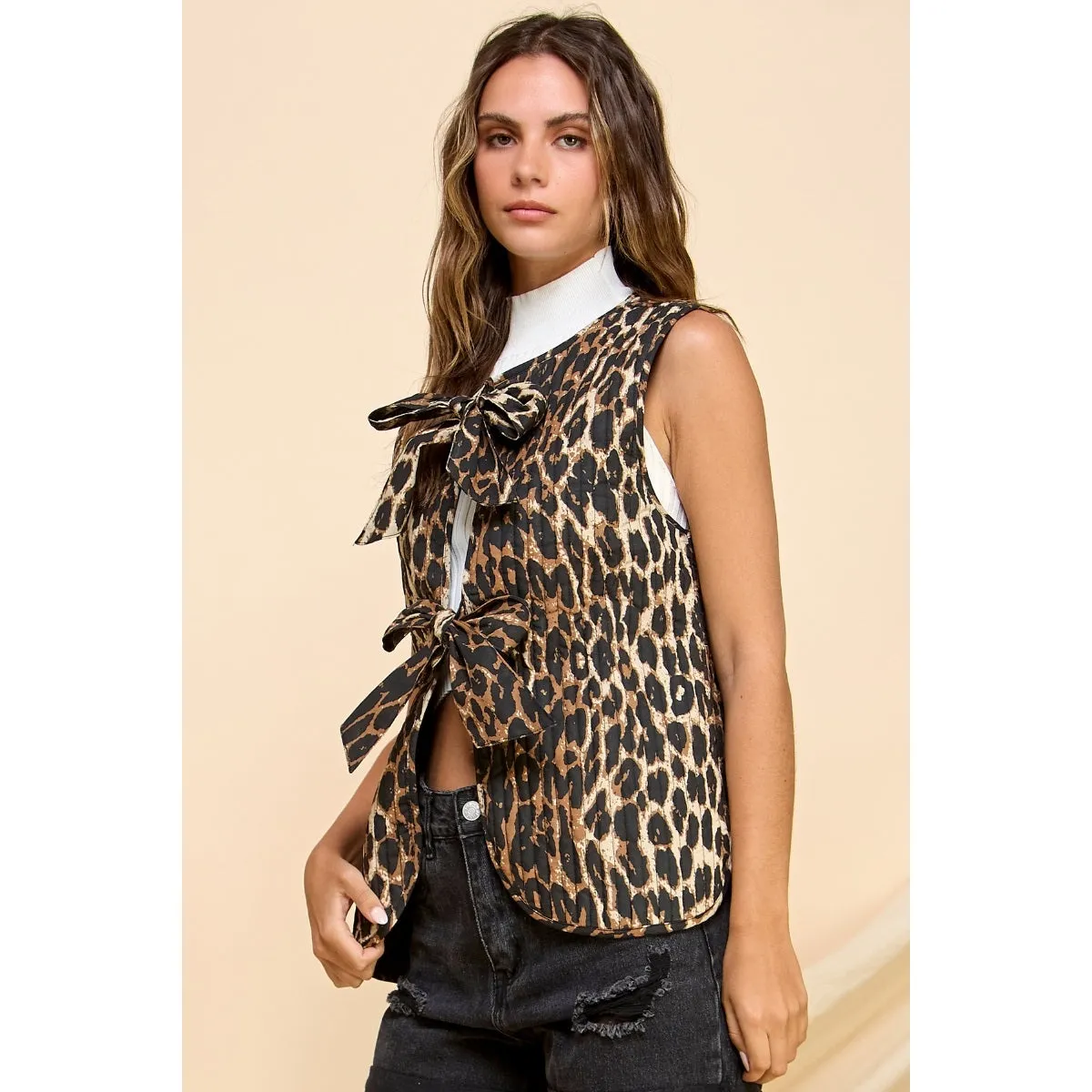 Printed Stripe Quilt Ribbon Tie Vest