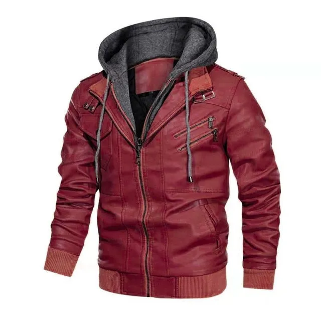 PU Leather Solid Color Biker Zipper Jacket