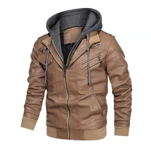 PU Leather Solid Color Biker Zipper Jacket