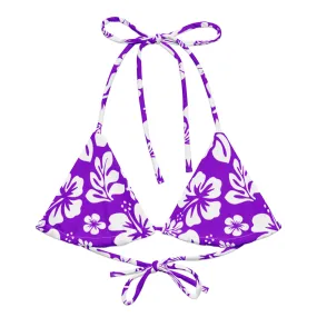 Purple and White Hawaiian Flowers String Bikini Top