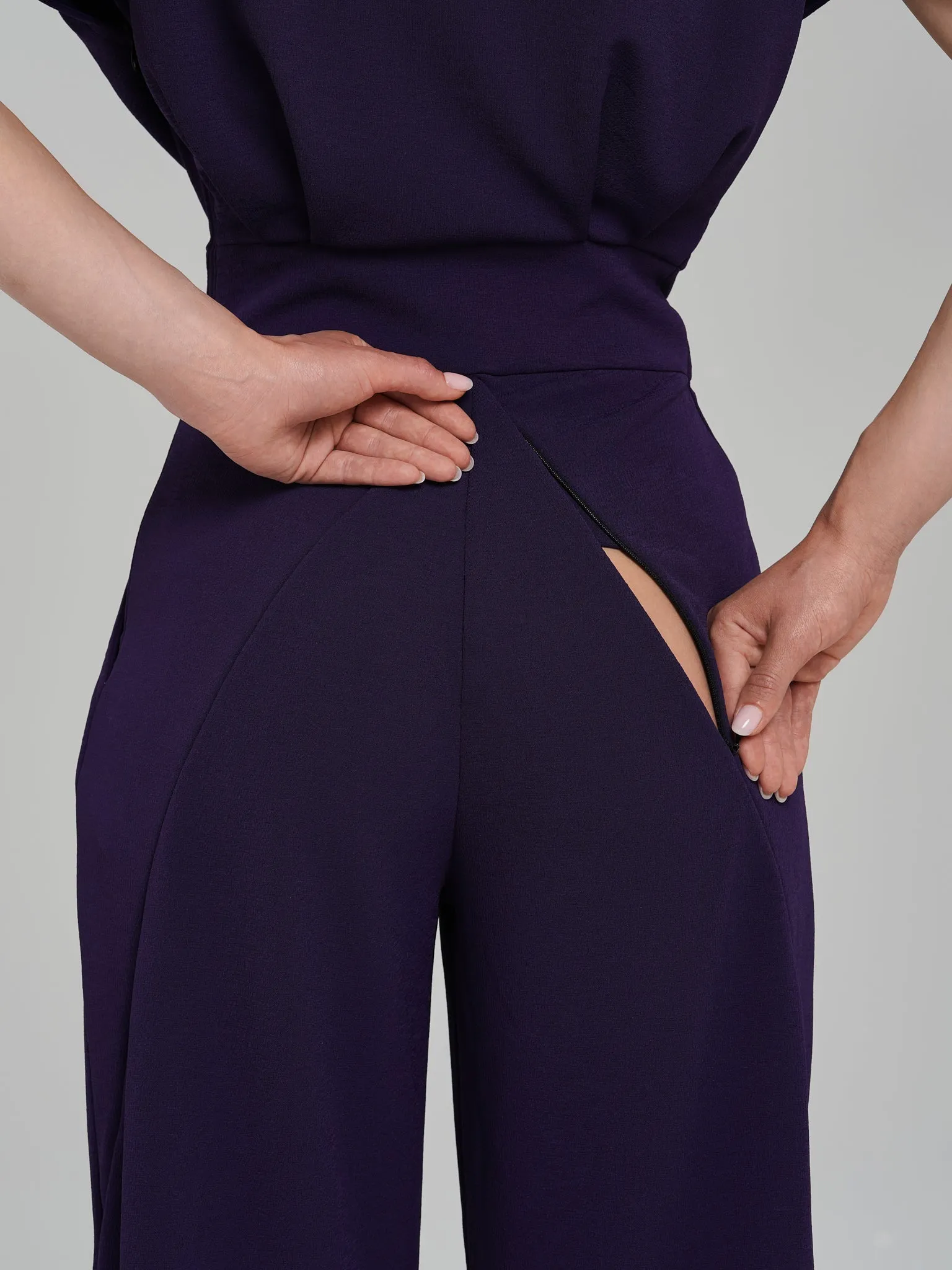 Purple Short Sleeve Boat Neck Wide-Leg Full-Length Formal Jumpsuit NIKA