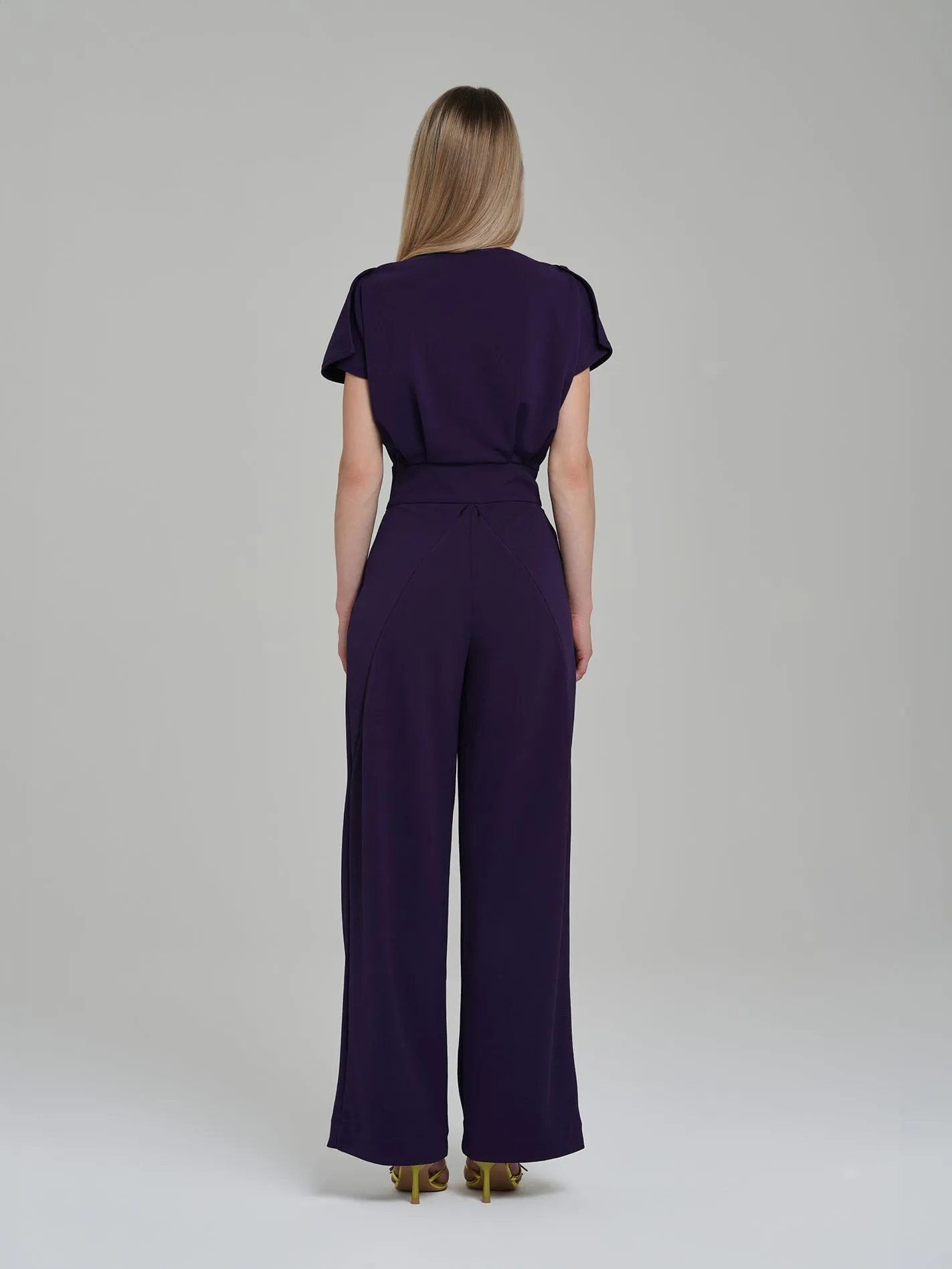 Purple Short Sleeve Boat Neck Wide-Leg Full-Length Formal Jumpsuit NIKA