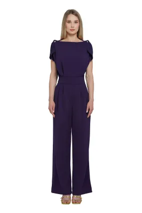 Purple Short Sleeve Boat Neck Wide-Leg Full-Length Formal Jumpsuit NIKA