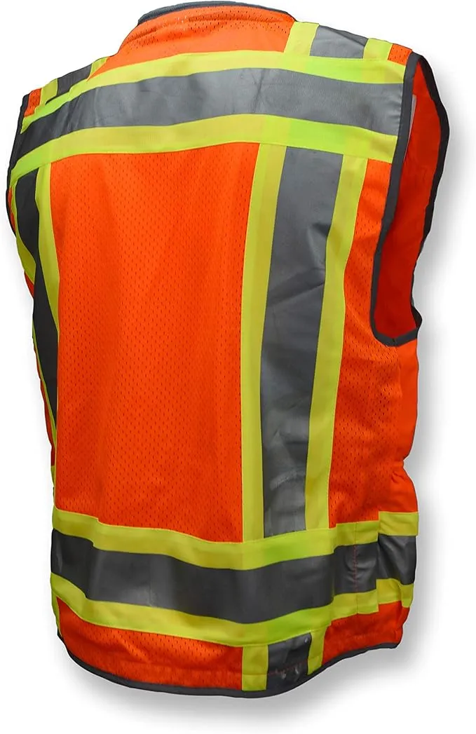 Radians Class 2 Heavy Woven Two-Tone Engineer Vest with Padded Neck to Support Extra Weight in Cargo Pockets, Orange, X-Large