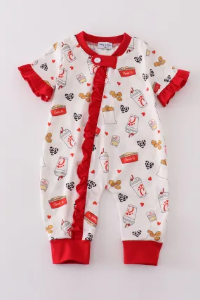 Red the lord's chicken print girl romper