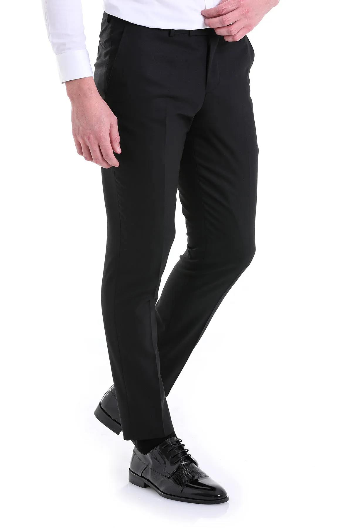 Regular Fit Side Pocket Black Wool Dress Pants