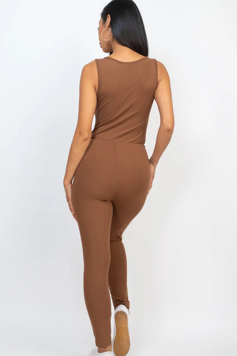 Ribbed Sleeveless Drawstring Jumpsuit (CAPELLA)