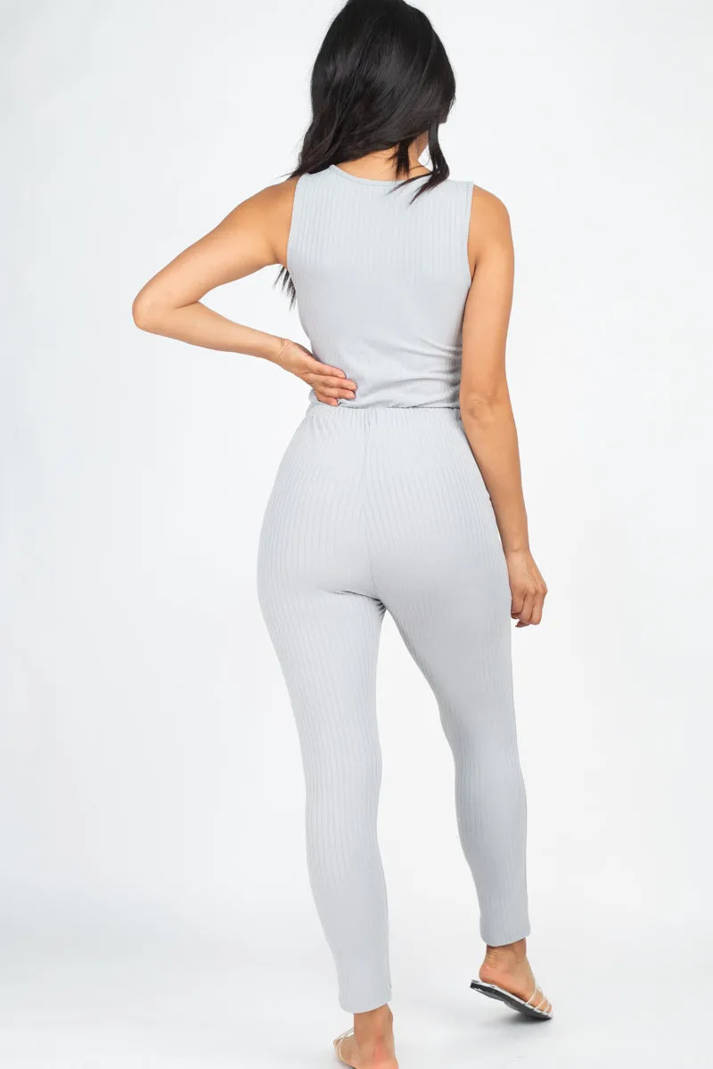 Ribbed Sleeveless Drawstring Jumpsuit (CAPELLA)