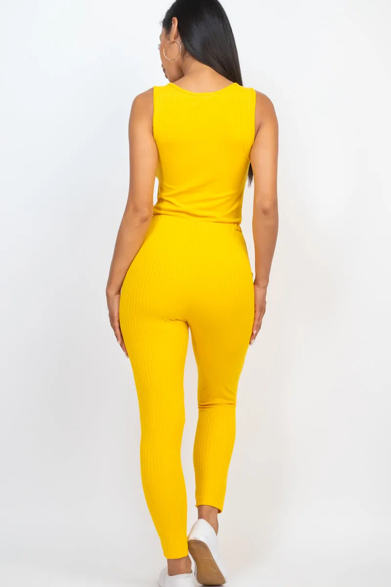 Ribbed Sleeveless Drawstring Jumpsuit (CAPELLA)