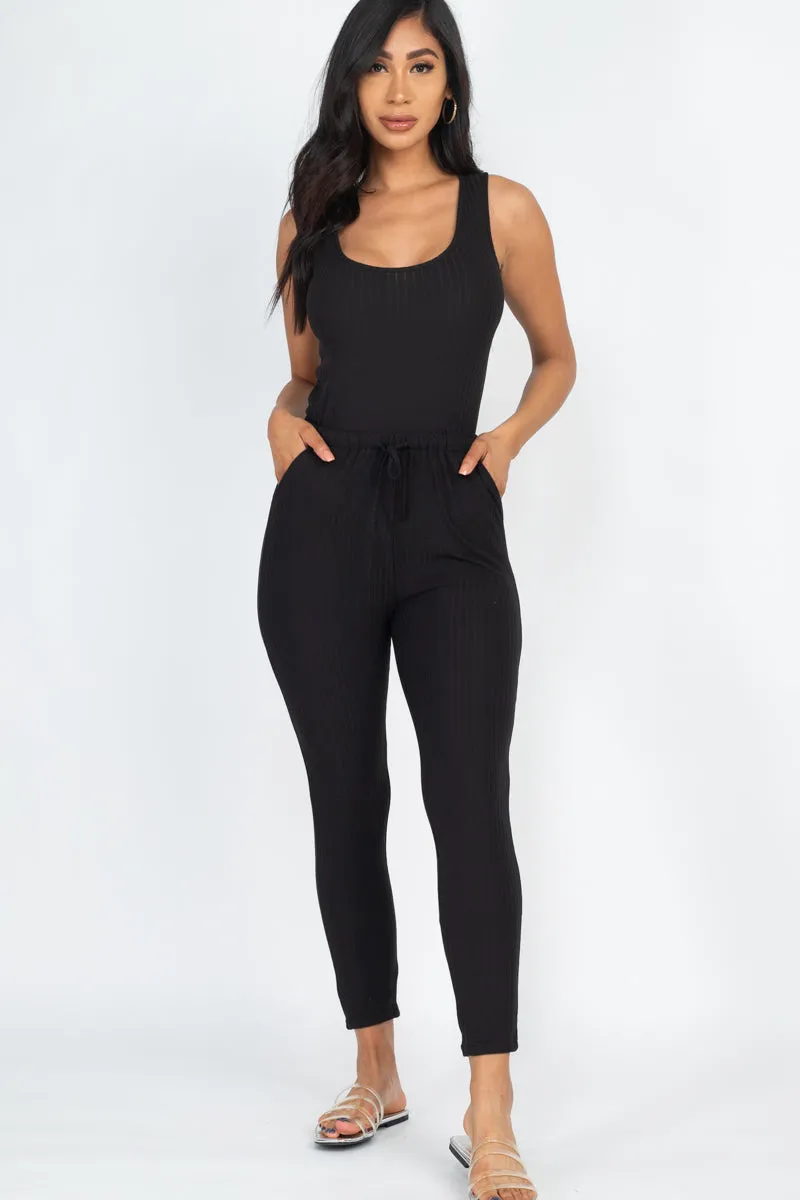 Ribbed Sleeveless Drawstring Jumpsuit (CAPELLA)