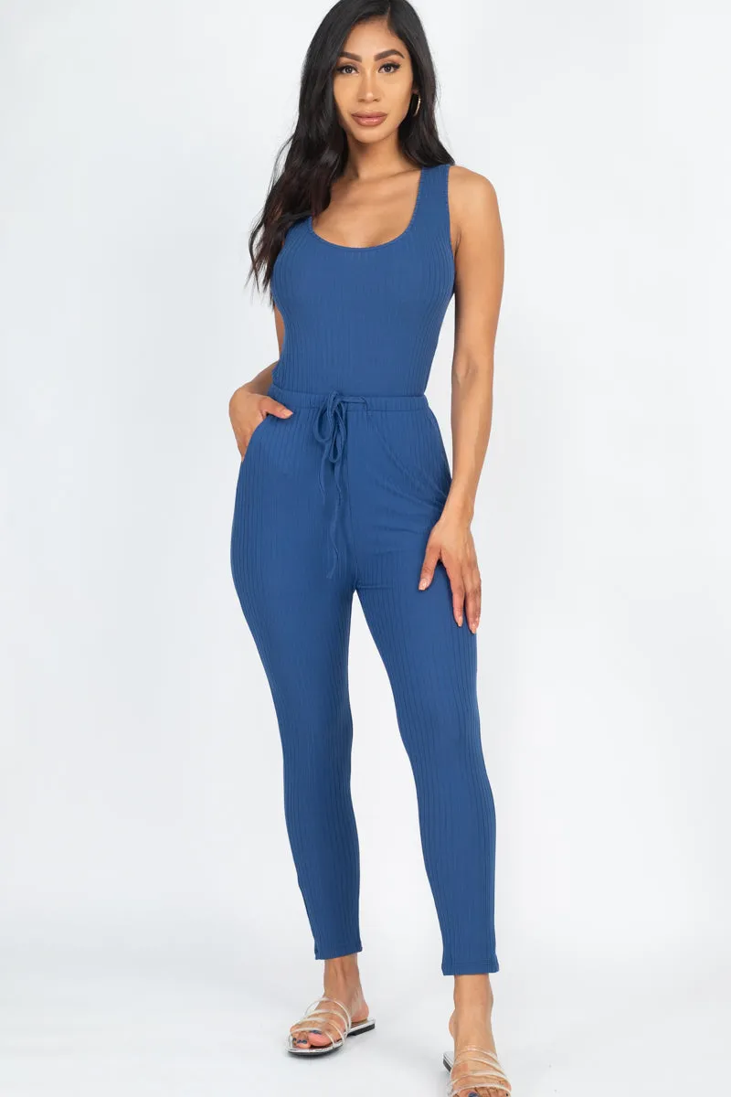 Ribbed Sleeveless Drawstring Jumpsuit (CAPELLA)