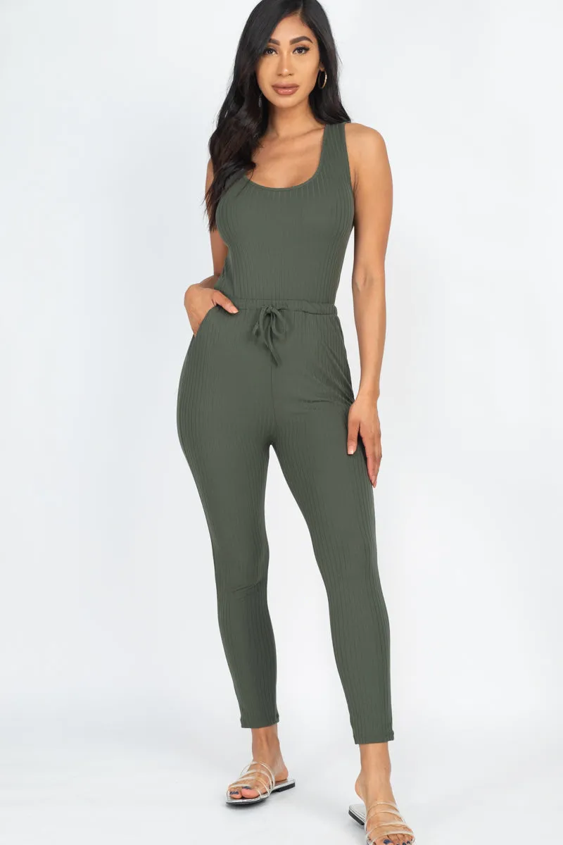 Ribbed Sleeveless Drawstring Jumpsuit (CAPELLA)