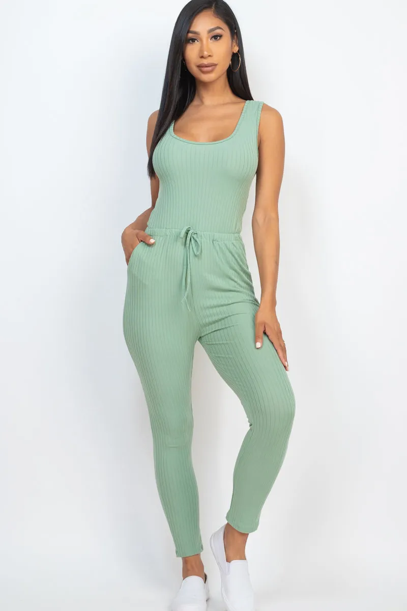 Ribbed Sleeveless Drawstring Jumpsuit (CAPELLA)