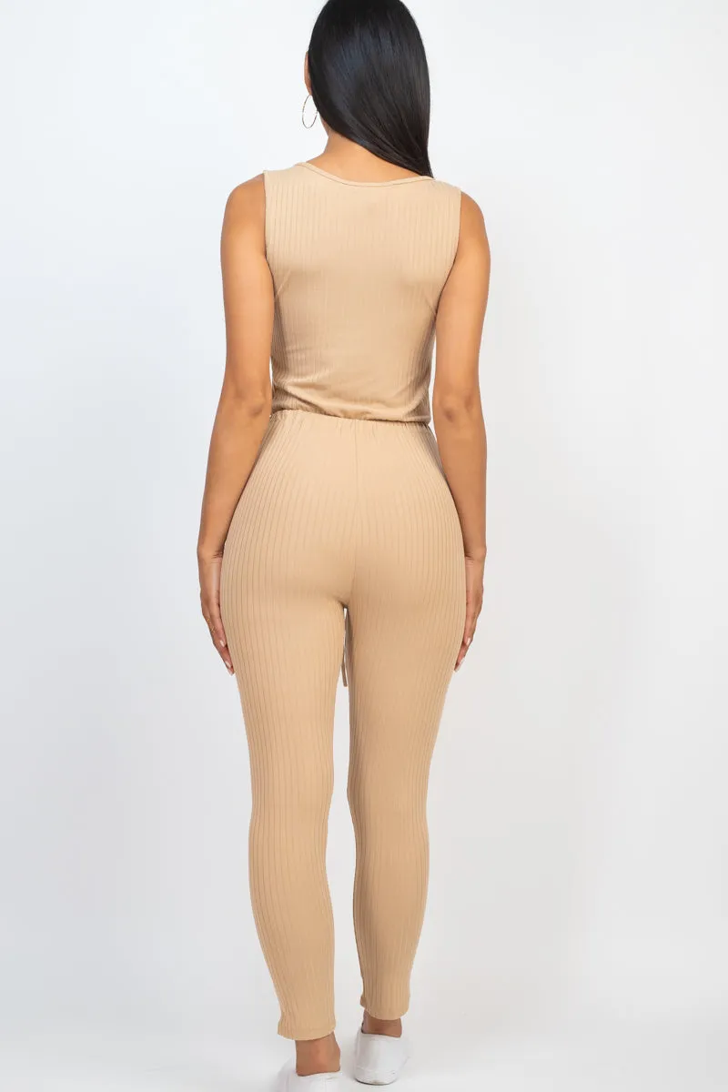 Ribbed Sleeveless Drawstring Jumpsuit (CAPELLA)