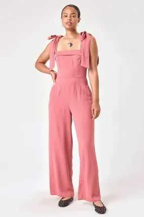 Rose Pink Tie Shoulder Jumpsuit