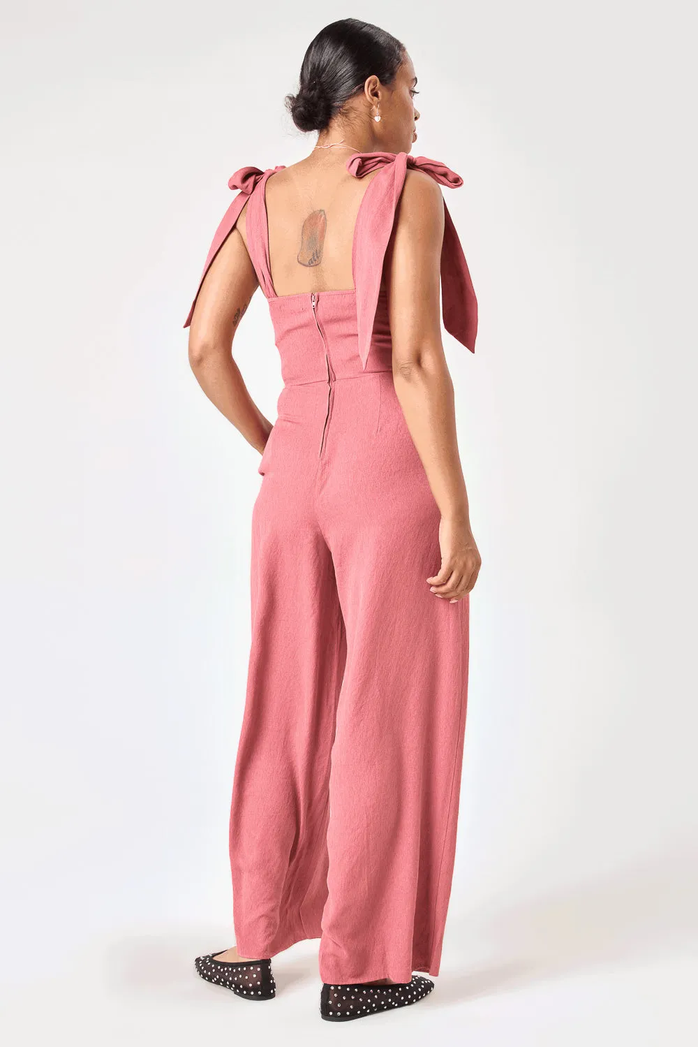 Rose Pink Tie Shoulder Jumpsuit