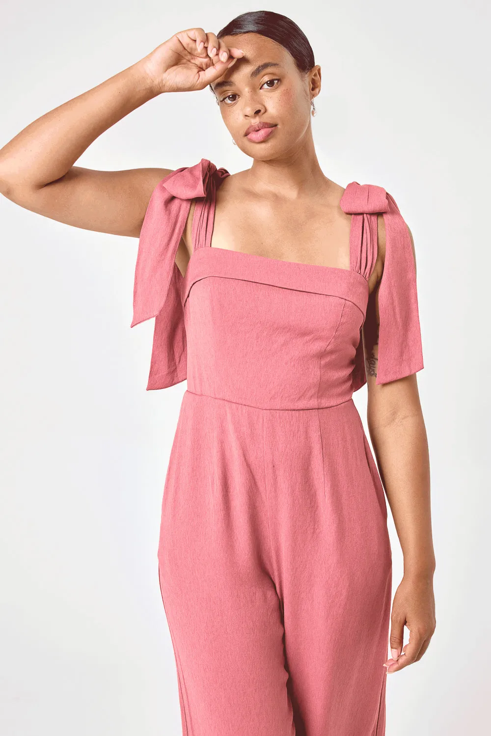 Rose Pink Tie Shoulder Jumpsuit