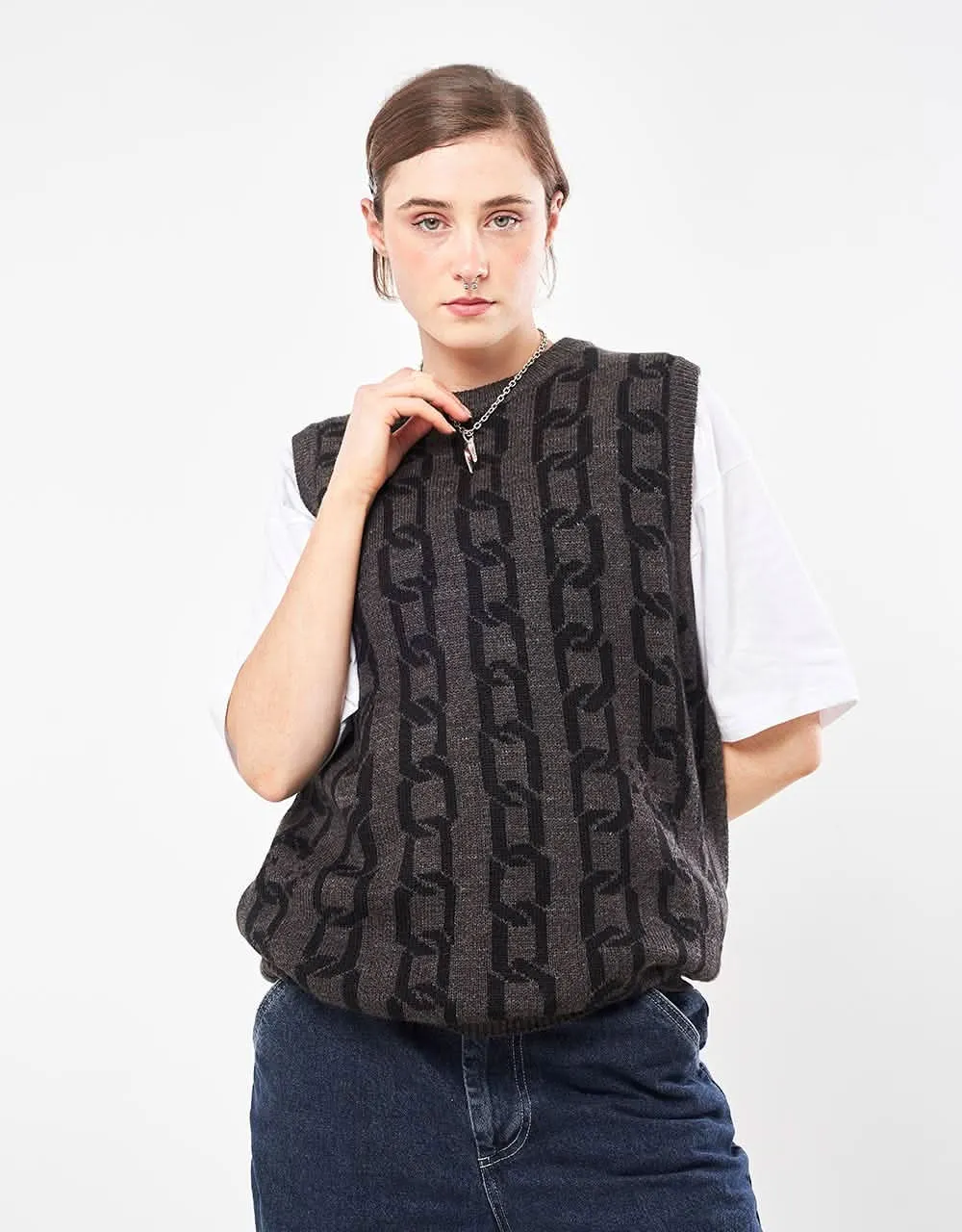 Route One Chains Knitted Vest - Charcoal