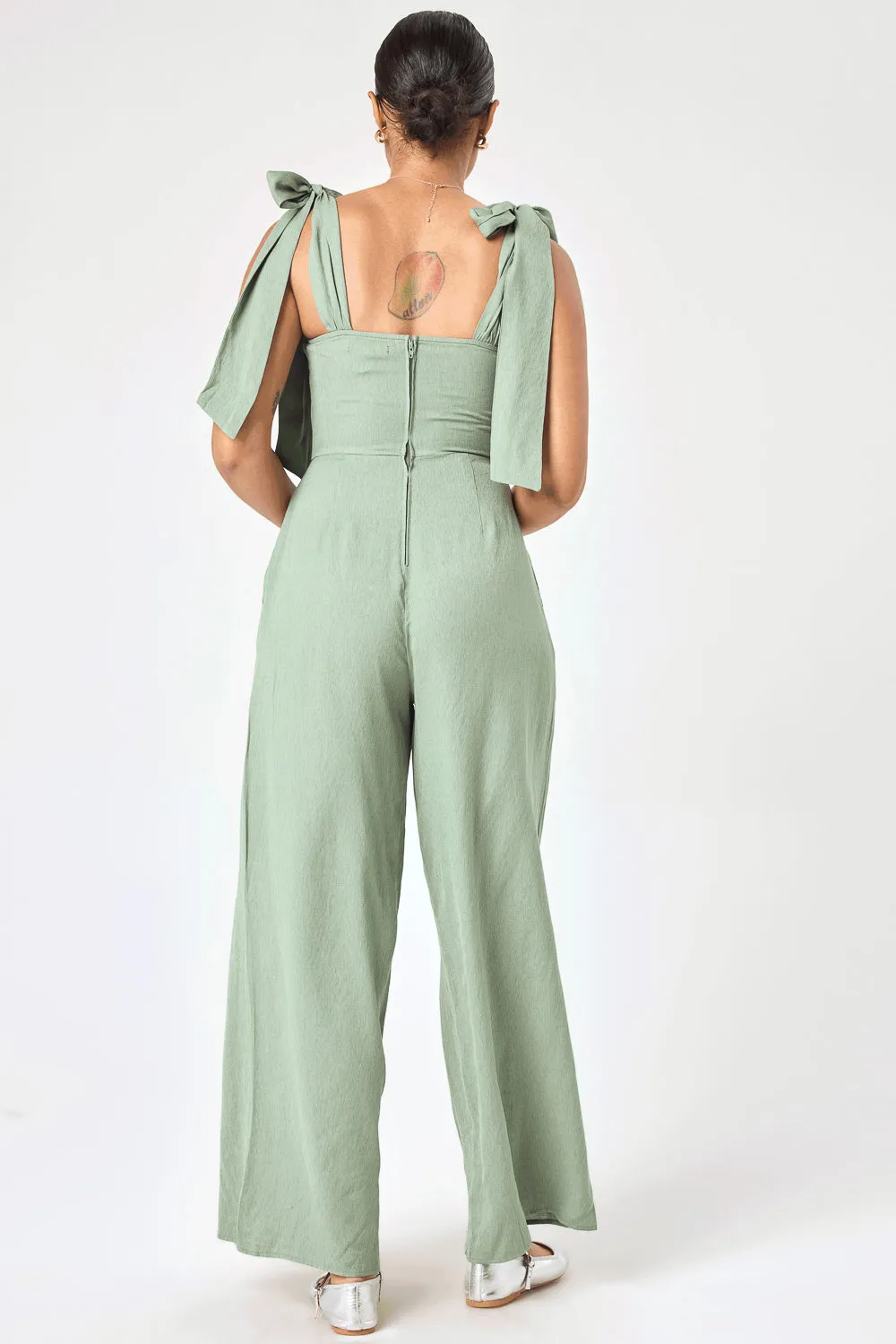 Sage Green Tie Shoulder Jumpsuit