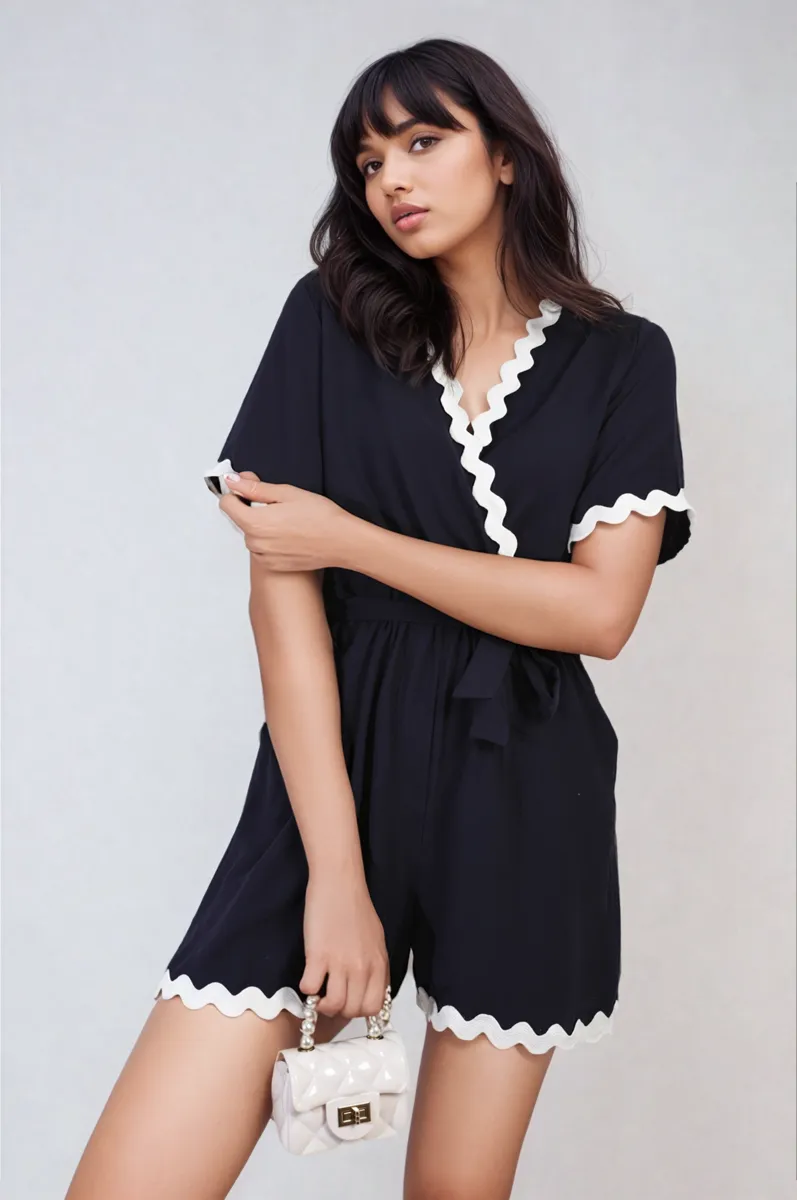 Scalloped Trim Wrap Over Playsuit