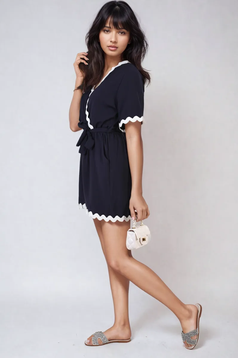 Scalloped Trim Wrap Over Playsuit