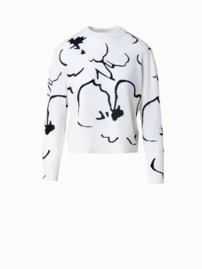 Short Cashmere Pullover with Sketched Abraham Flower Intarsia