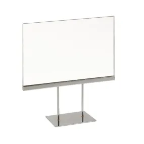 Signholder, Counter Top, 11"W X 7"H, (2) 3"L Stems, Flat Base, Chrome Channel W/ Plexi Frame