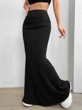 Solid High-Waist Floor-Length Mermaid Maxi Skirt