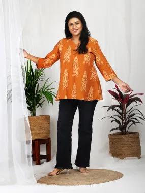 Srija Mustard Ikkat Mercerized Cotton Tunic Top