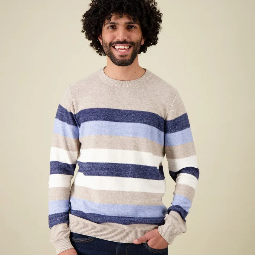 Stripe Melange Pullover - Stripe - Sand, Navy, Blue, Cream